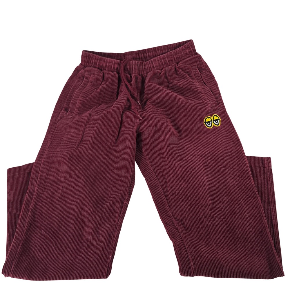 66 Burgundy Corduroy Pants Mens Medium Embroidered Eye Logo‎ Drawstring Waist